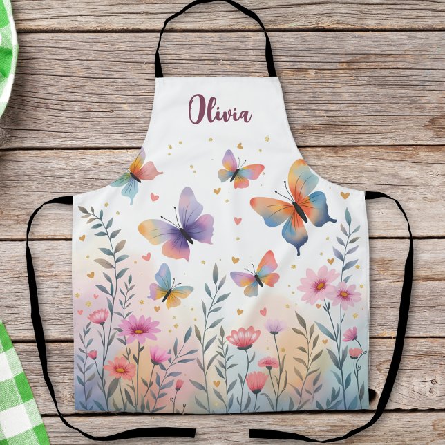Charming Watercolor Butterfly Meadow Apron (Creator Uploaded)