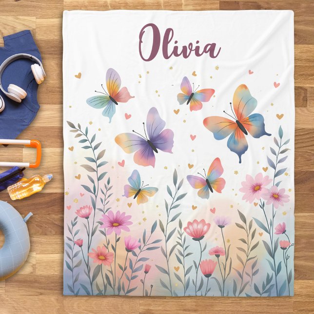 Charming Watercolor Butterfly Meadow Fleece Blanket (Creator Uploaded)