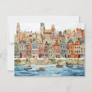 Charming Watercolor Cityscape of Belgian Postcard