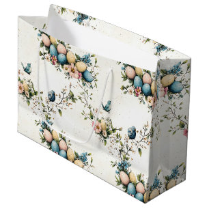 Charming Watercolor Easter Birds & Floral Spring Large Gift Bag