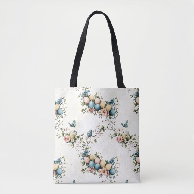 Charming Watercolor Easter Birds & Floral Spring Tote Bag (Front)