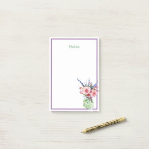 Charming Watercolor Floral Jar Purple Border Notes