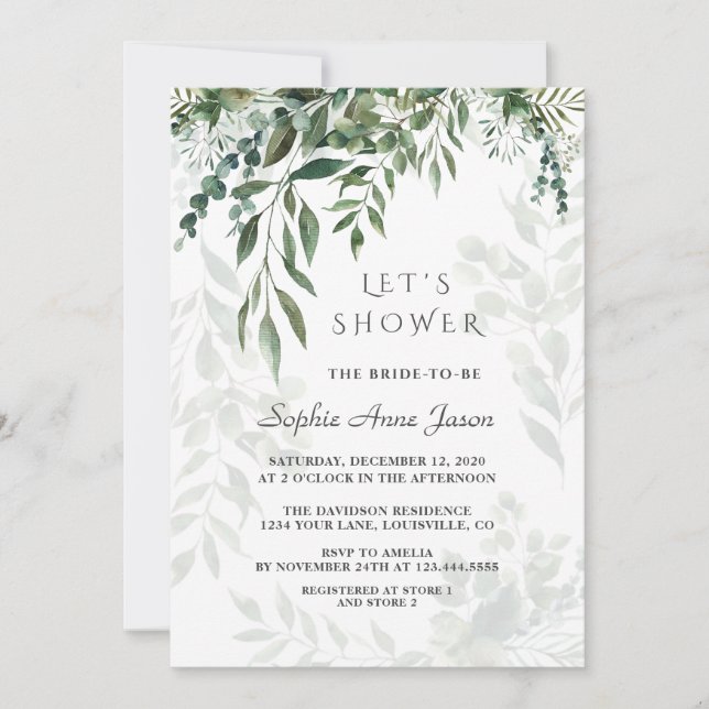 Charming Watercolor Greenery Bridal Shower Invitation (Front)