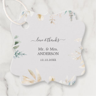 Charming Watercolor Greenery Gold Wedding Favour Tags
