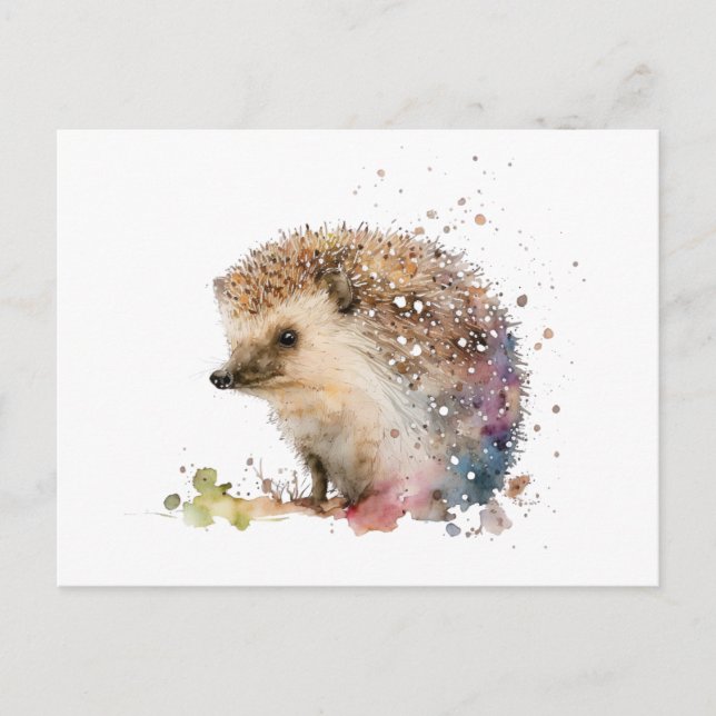 Charming Watercolor Hedgehog with Warm Colours Postcard (Front)