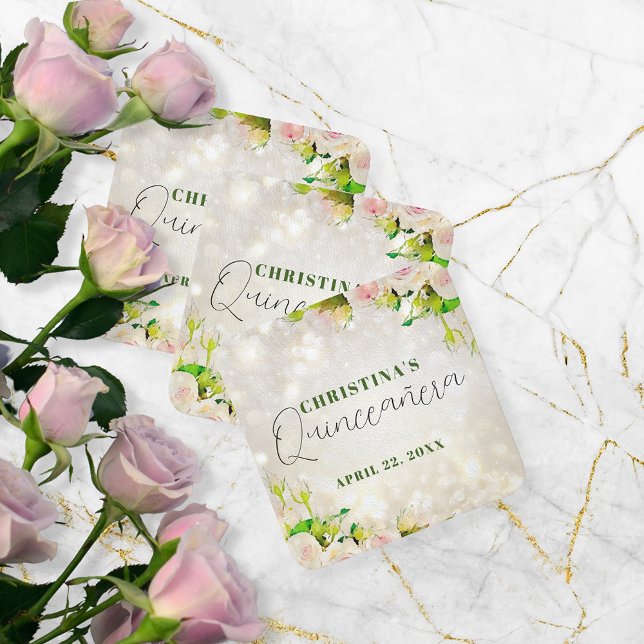 Charming Watercolor Pink Roses Quinceañera Square Paper Coaster (Creator Uploaded)