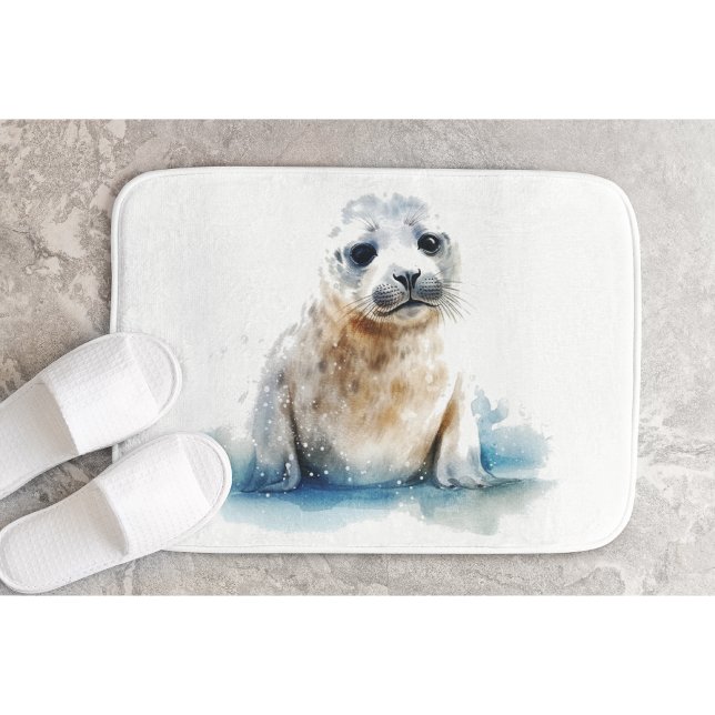  Charming Watercolor Seal Pup  Bath Mat (Creator Uploaded)