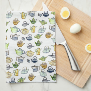 Charming Watercolor Teapots Tea Pattern Unique Towel