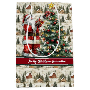 Charming Watercolor Vintage Santa Gift Bag