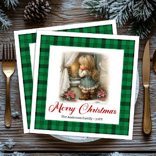 Charming Watercolor Winter Scene Name Napkins Set