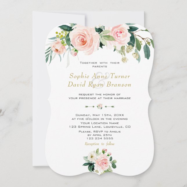 Charming Watercolour Blush Cream Flowers Wedding Invitation (Front)