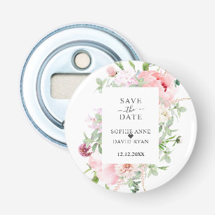 Charming Watercolour Peony Floral Frame Wedding Bottle Opener