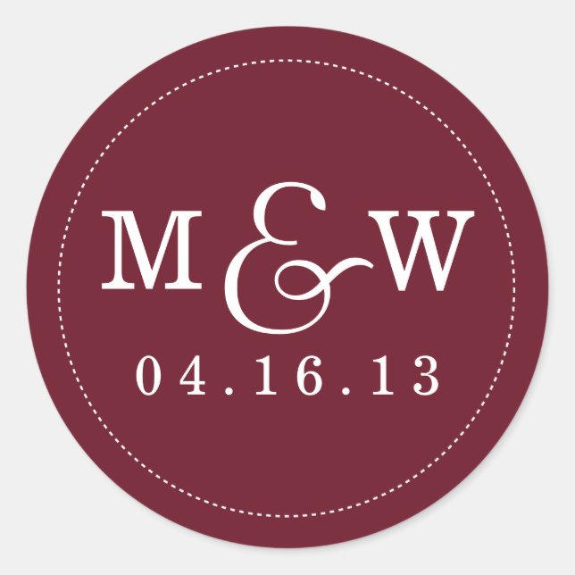 Charming Wedding Monogram Sticker - Wine Red (Front)