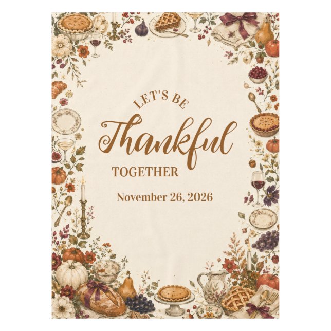 Charming Whimsical Thanksgiving Feast Tablecloth (Front)
