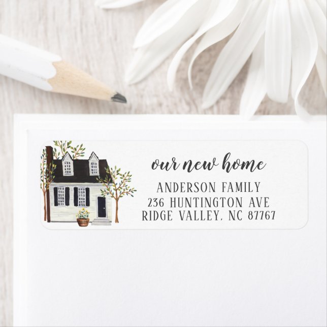 Charming White Cape House New Home Address Label (Insitu)