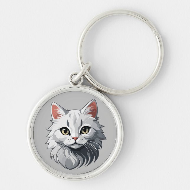 Charming White Cat Key Ring (Front)
