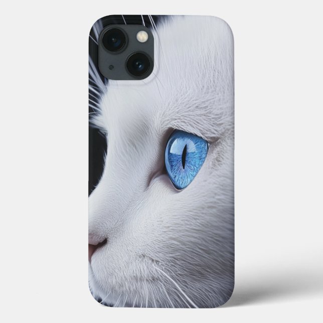 Charming White Cat with Blue Eyes – iPhone 13 Case (Back)