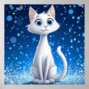 Charming White Cat with Large Blue Eyes Poster