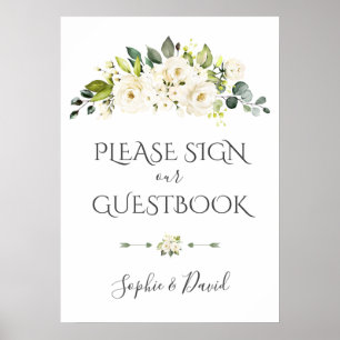 Charming White Cream Floral Guestbook Sign