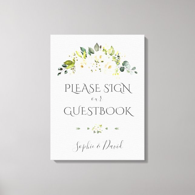 Charming White Cream Floral Guestbook Sign (Front)