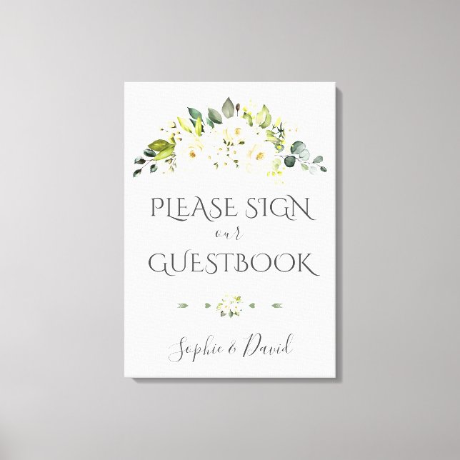 Charming White Cream Floral Guestbook Sign (Front)