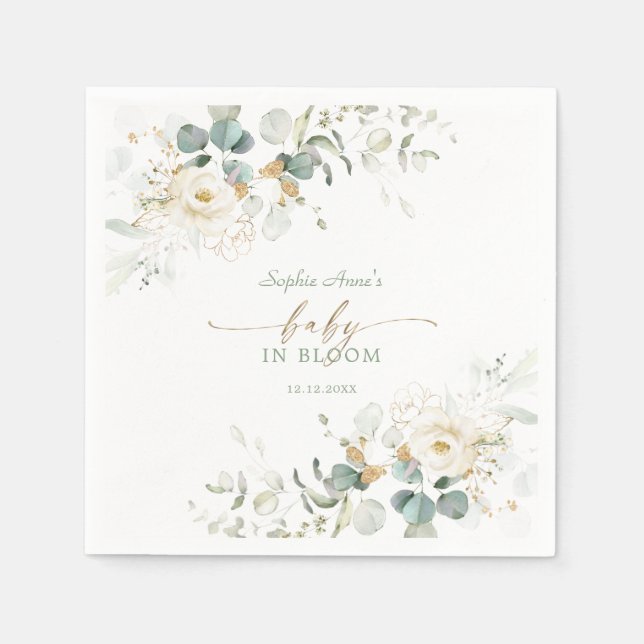Charming White Floral Airy Leaves Baby in Bloom  Napkin (Front)