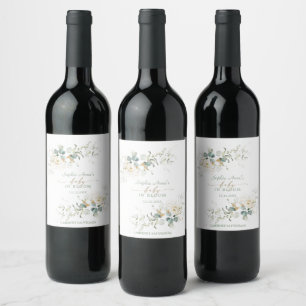 Charming White Floral Airy Leaves Baby in Bloom Wine Label