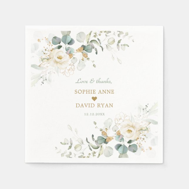 Charming White Floral Airy Leaves Wedding Napkins (Front)