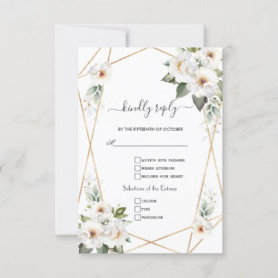 Charming White Flowers Rose Gold Wedding RSVP Card