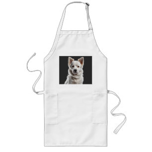 Charming White Shepherd Puppy Portrait Long Apron