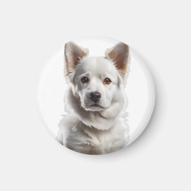 Charming White Shepherd Puppy Portrait Magnet (Front)