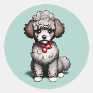 Charming White Toy Poodle on Light Blue Background Classic Round Sticker