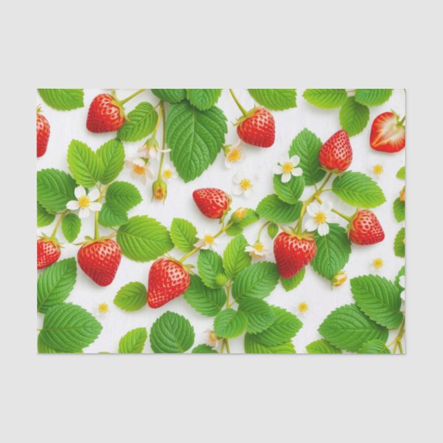 Charming Wild Strawberry Blossom & Vine Seamless Tissue Paper (Front)