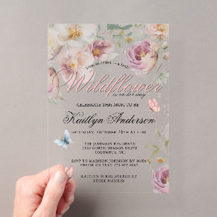 Charming Wildflower Butterfly Girl Baby Shower Acrylic Invitations