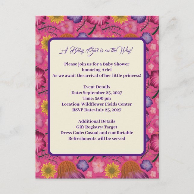 Charming Wildflower Pink Baby Shower Invitations (Front)