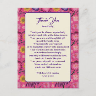 Charming Wildflower Pink Baby Shower Postcard