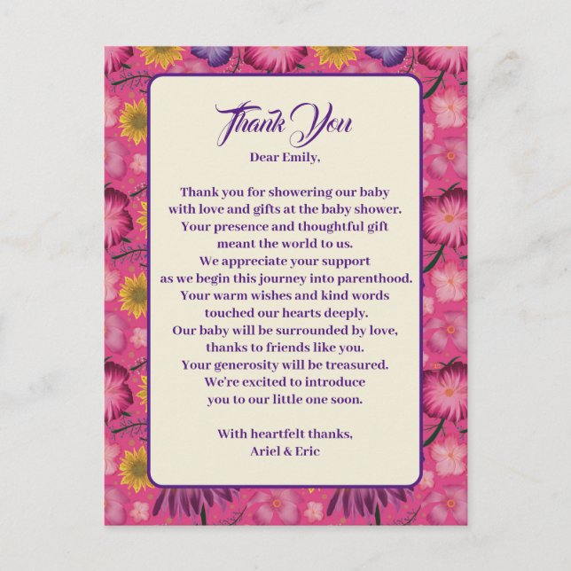 Charming Wildflower Pink Baby Shower  Postcard (Front)