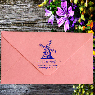 Charming Windmill Family Name & Return Address Rubber Stamp
