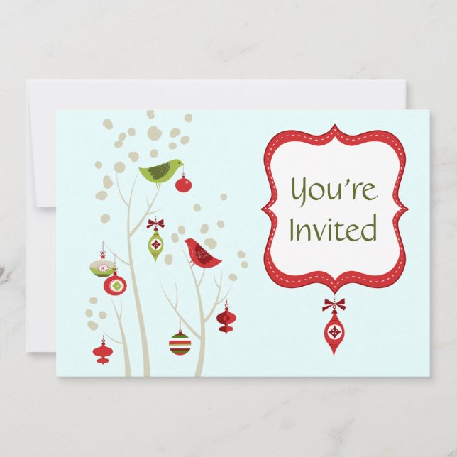 Charming Winter Birds Christmas Wedding Invitation (Front)
