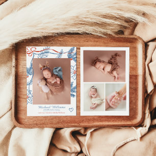 Charming Winter Floral Baby Photo Birth Announcement