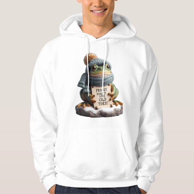 Charming Winter Frog in Knitwear: Cold ToesT-Shirt Hoodie (Front)