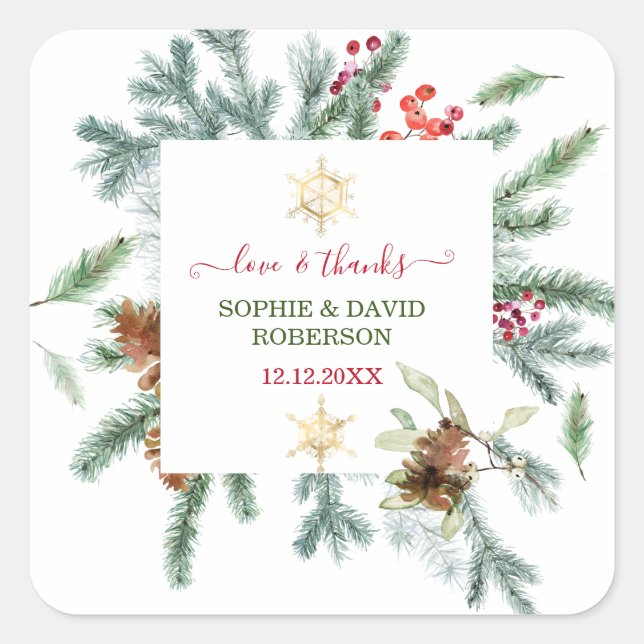 Charming Winter Holiday Pine Cones Berries Xmas Square Sticker (Front)