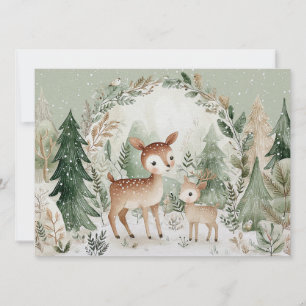 Charming winter scene with deer Merry Christmas Holiday Card
