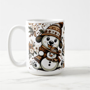 Charming Winter Scene with Dog and Snowman Coffee Mug