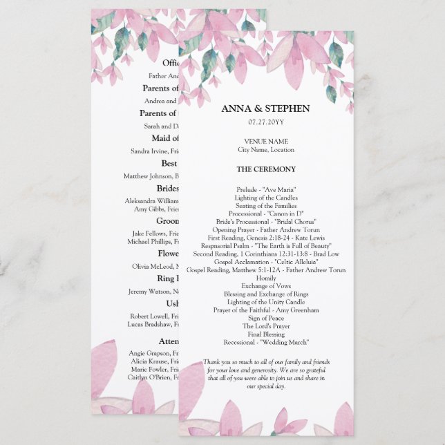 Charming Wisteria Floral Wedding Program Programme (Front/Back)