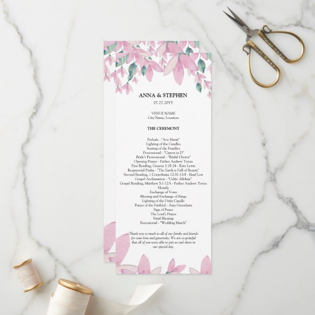 Charming Wisteria Floral Wedding Program Programme (Front/Back In Situ)