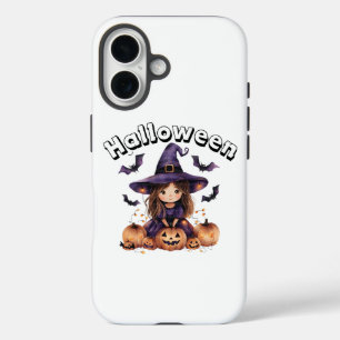 Charming Witch Girl Halloween Decor with Pumpkins iPhone 16 Case