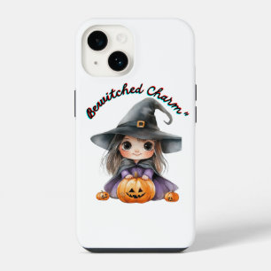 Charming Witch Girl Halloween Decor with Pumpkins iPhone 14 Case