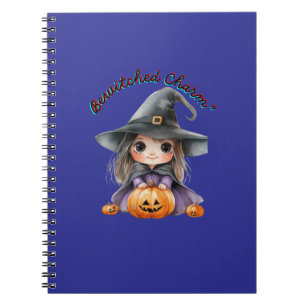 Charming Witch Girl Halloween Decor with Pumpkins Notebook