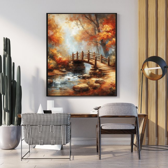 Charming Wooden Bridge Unique Forest River Scene Poster (Creator Uploaded)